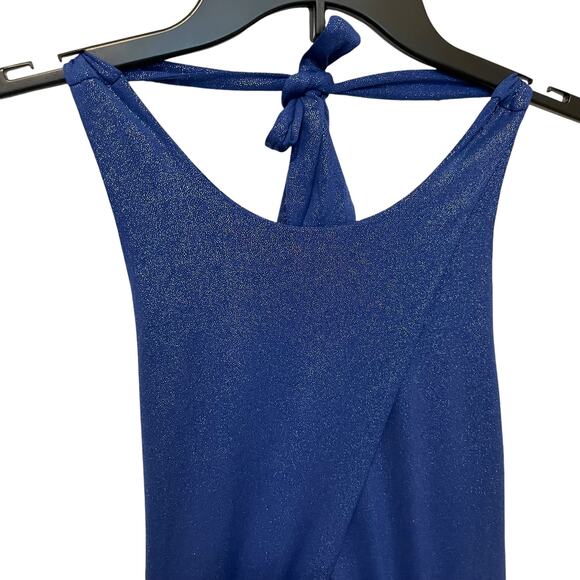 Lucy in the Sky Halter Dress Blue Shimmer Keyhole XS - Picture 2 of 11